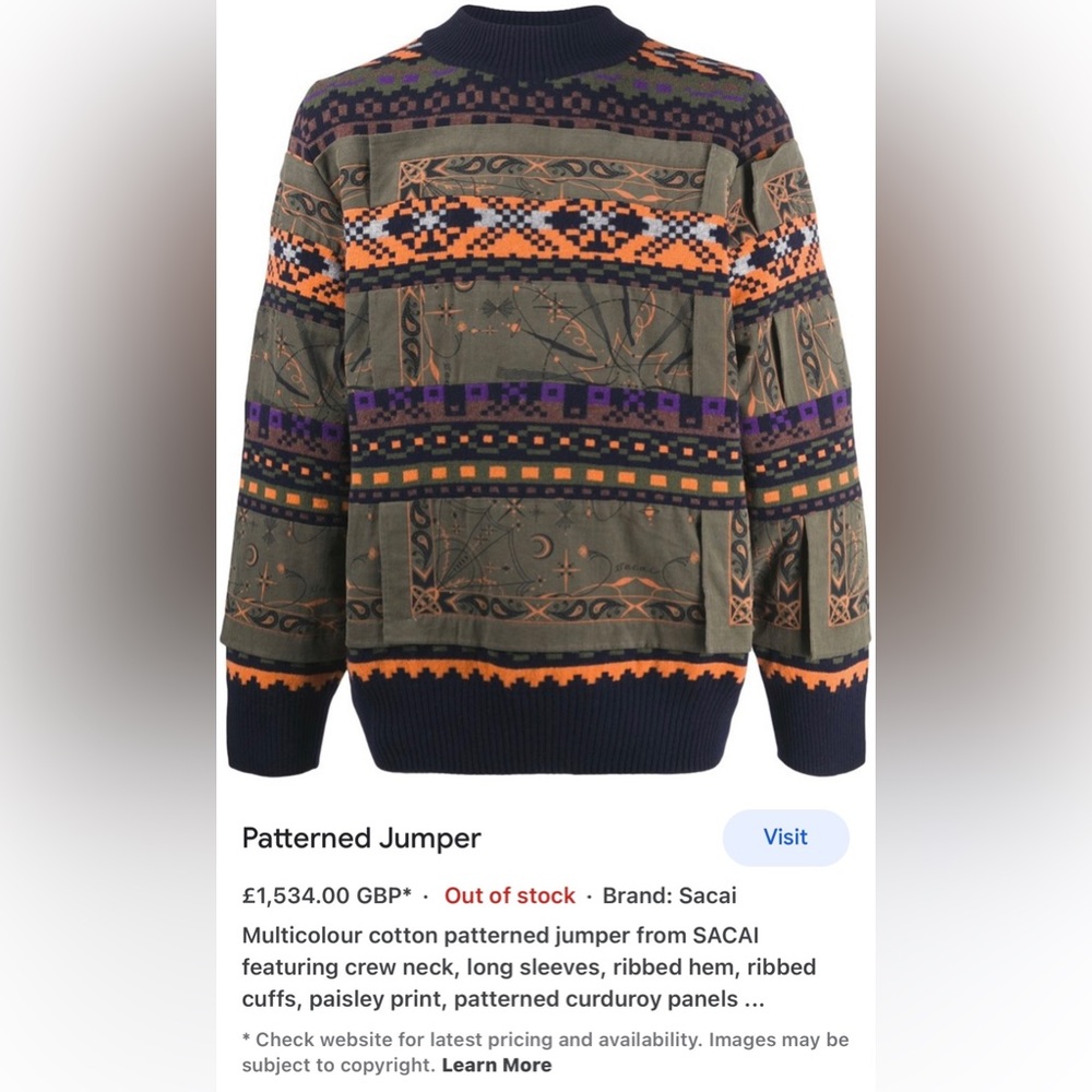 SACAI X DR. WOO BANDANA KNIT PULLOVER (Designer size 4) American (XL) - Picture 6 of 7